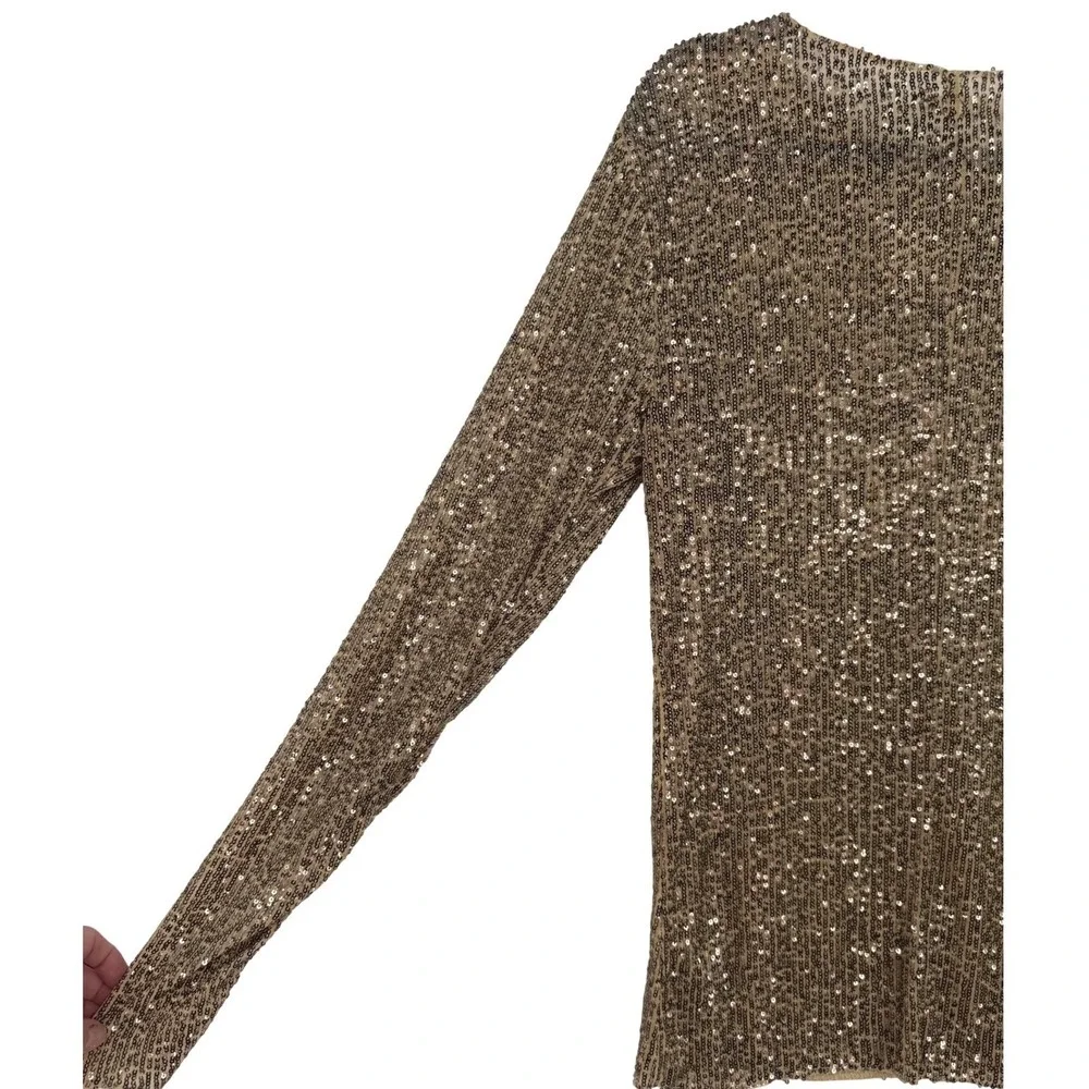 NWT Free People Intimately Gold Rush Long Sleeve Sequin Top Gold Size Large Glam